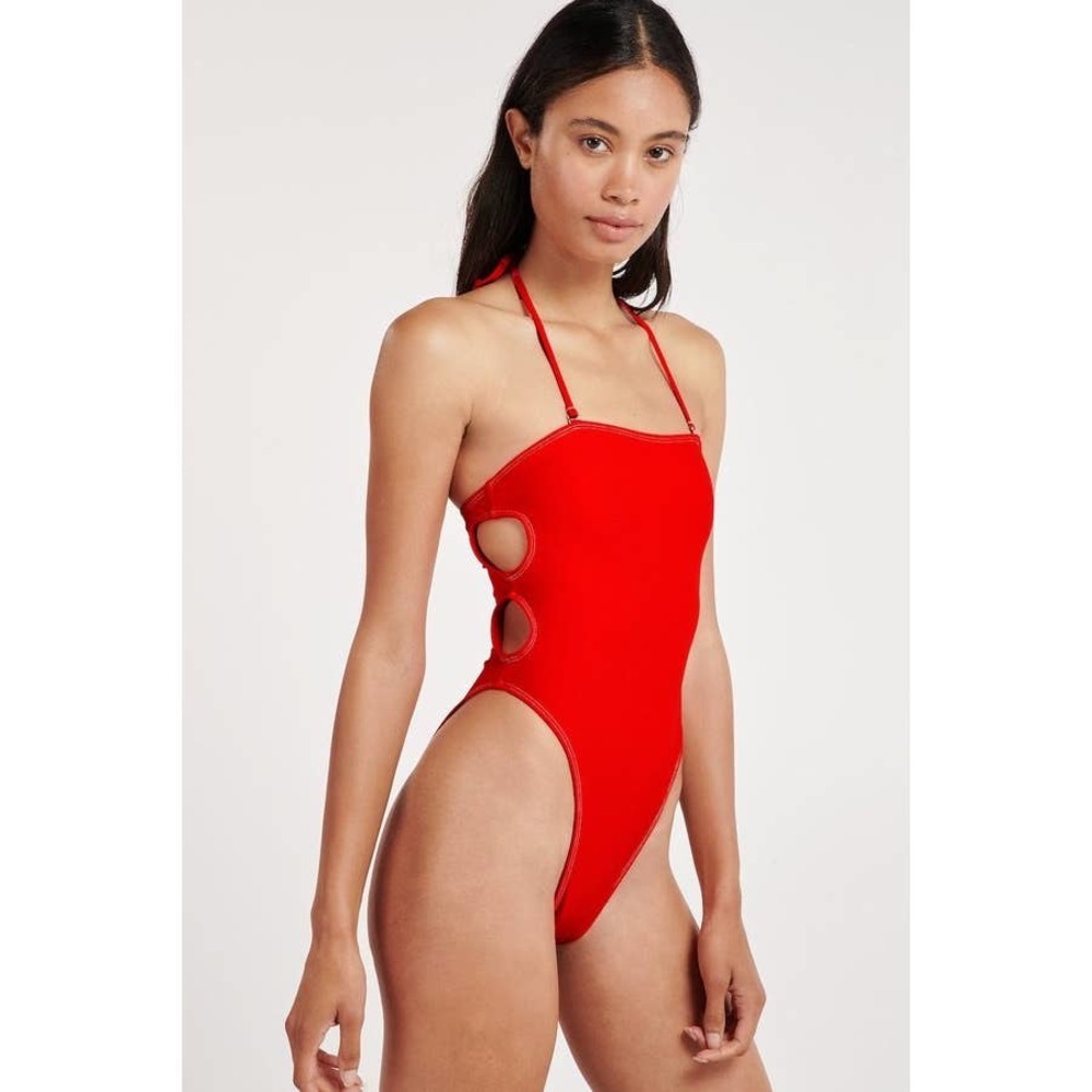 OOKIOH Red One Piece Swimsuit with Cutouts